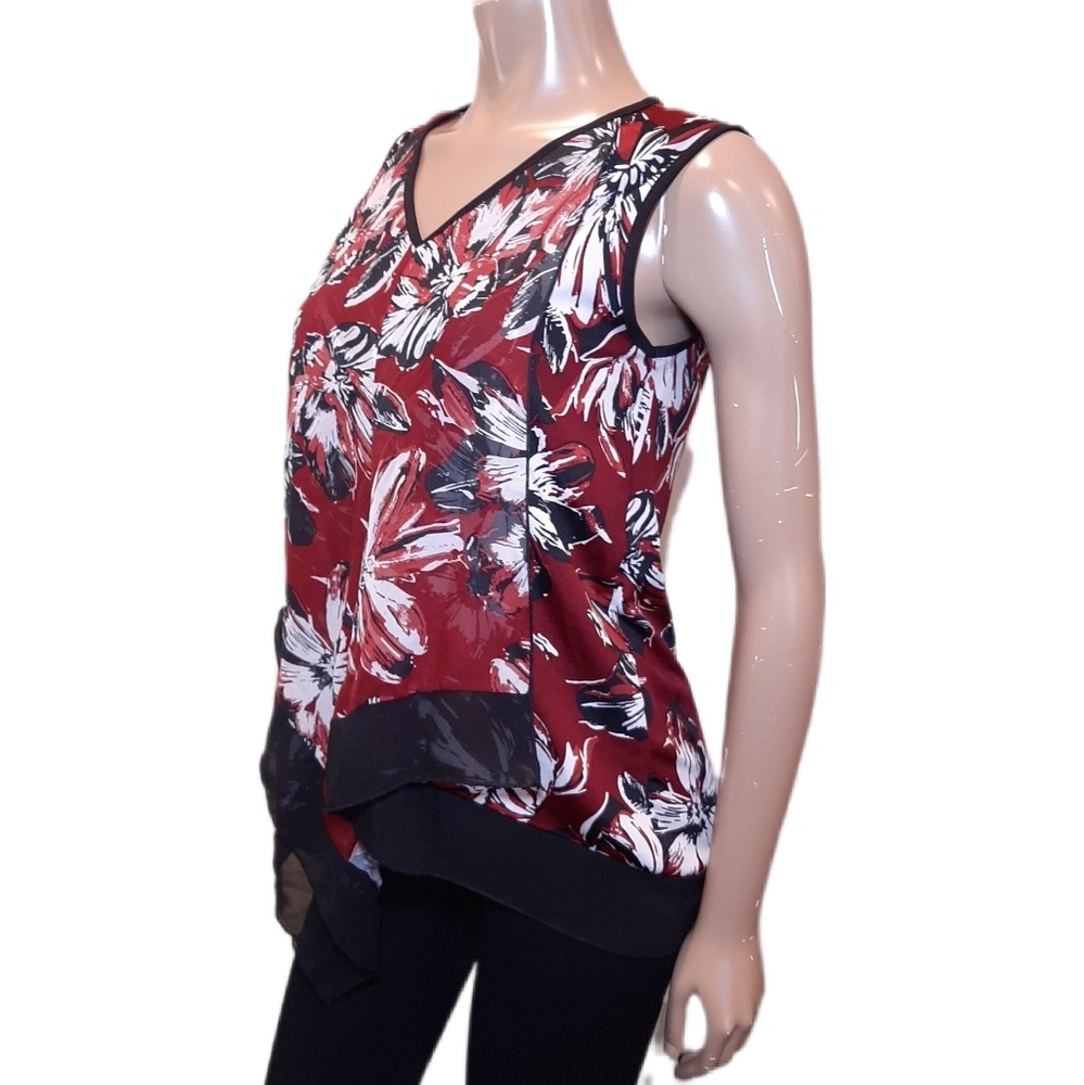 CLEO Floral Layered Blouse Sleeveless Vneck Flowy Draped Asymmetric Top